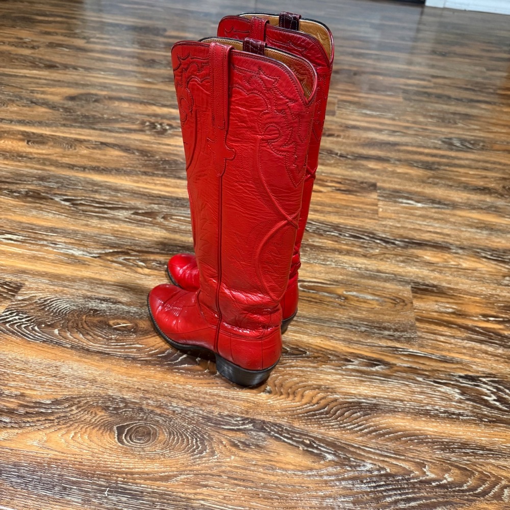 Lucchese 6.5B Western Cowboy Boots Womens Red Leather Vintage San Antonio - Picture 2 of 16